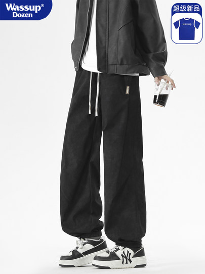 WASSUP DOZEN American retro dirty large size overalls men's autumn sports paratrooper pants design