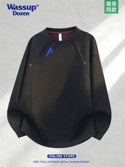 Wassup Dozen American Deconstructed Trendy Brand Crew Neck Sweatshirt for Men 2026 New Spring Casual Heavyweight Top