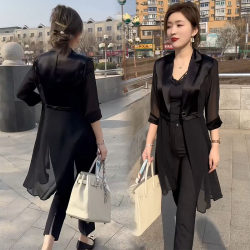 2023 new summer style goddess style splicing atmospheric three-quarter sleeve suit collar versatile long sun protection windbreaker jacket