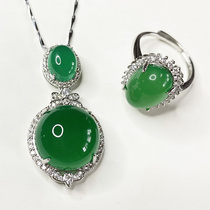 Natural Ice Green Chalcedony Pendant Womens Emerald Emerald s925 with jewel necklace pendant ring set