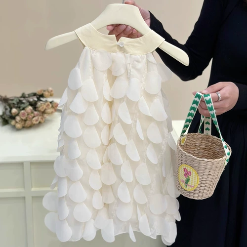 Летний детский наряд маленькой принцессы, платье без рукавов, юбка, эффект подтяжки, в корейском стиле, изысканный стиль