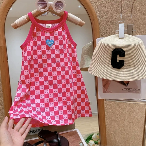 Хлопковое платье-комбинация, летняя одежда, детское платье без рукавов без рукавов, юбка на девочку, пляжное платье, в западном стиле, в корейском стиле