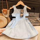 Дизайнерский летний детский тонкий джинсовый наряд маленькой принцессы, тренд сезона, эффект подтяжки