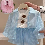 Модная одежда для защиты от солнца, комплект, летняя детская рубашка, жилет, шорты, 3 предмета