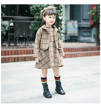 Girl woolen suit 2021 Autumn New Korean version of childrens foreign style woolen coat + skirt girl three sets