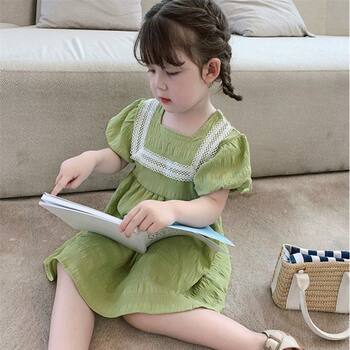 Girls' Western-style Puff Sleeve Princess Dress 2022 Summer New Korean Children's Cotton Short Sleeve Dress Baby Skirt