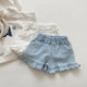 Girls foreign style soft denim shorts 2022 summer new Korean version of baby wood ear hot pants children's fashionable pants