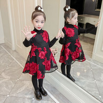 Girls vest dress 2021 Winter Childrens foreign vest dress baby princess dress plus velvet padded New Years dress