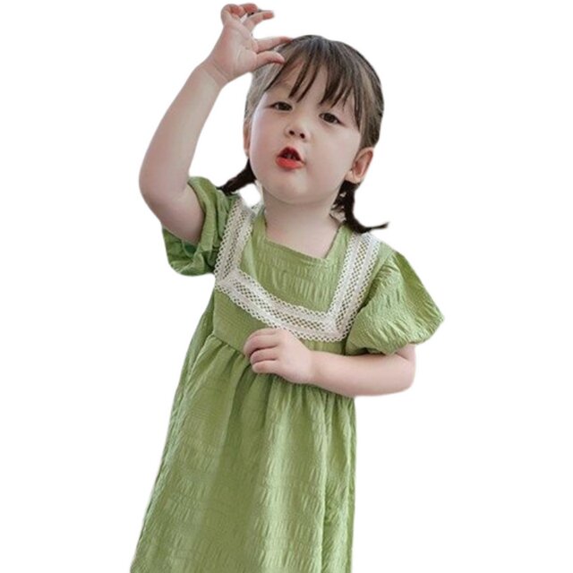 Girls' Western-style Puff Sleeve Princess Dress 2022 Summer New Korean Children's Cotton Short Sleeve Dress Baby Skirt