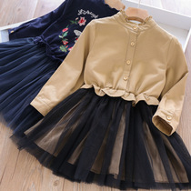 Girls Super foreign air Net red dress 2021 new childrens mosaic dress dress little girl autumn baby skirt tide