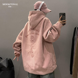 Suede Sweatshirt for Men, Spring and Autumn, Hooded, Casual, Heavyweight, 2025 New Style, Rose Print, Pullover, Loose Jacket