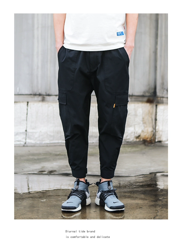 quần yếm sang trọng nam triều quần lỏng hip-hop quần harem quần eo eo xu hướng Hàn Quốc quần siêu nóng - Crop Jeans