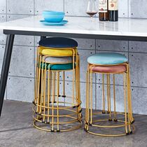 Stool stacking wrought iron steel bar changing shoe bench factory stool fashion stool Nordic thickened high round stool fabric stool to eat
