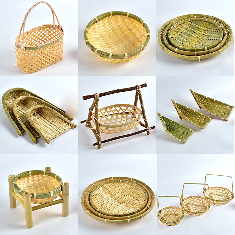 Japanese-style bamboo weaving handmade bamboo basket basket storage basket bamboo plaque fruit basket fruit plate basket bread plate flower roll basket