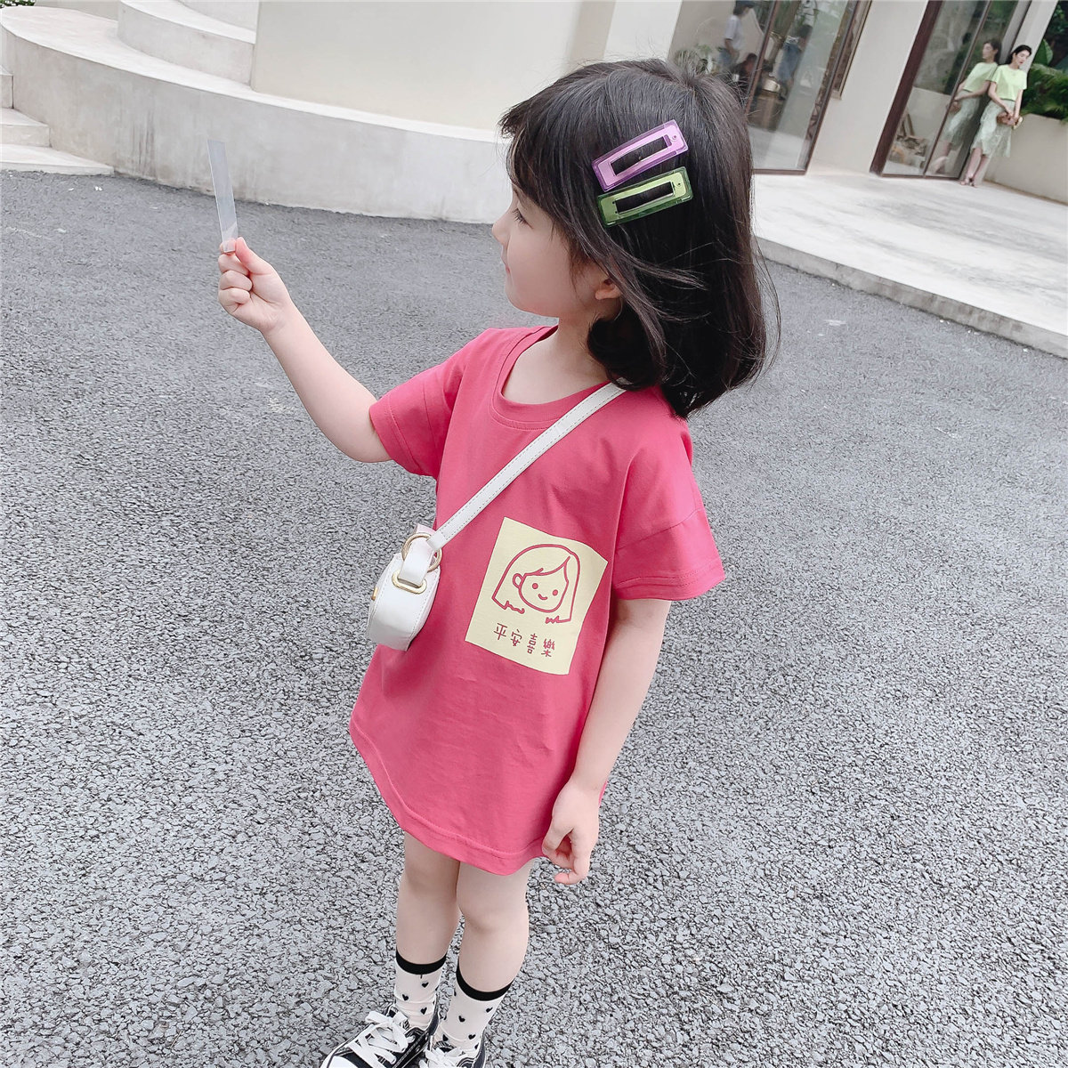 Girl's medium long version T-shirt summer fit children's new T-shirt female baby pure cotton blouse child cartoon short sleeve T-shirt