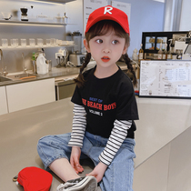 Child leave two t-shirt baby hooded with undershirt girl long sleeve blouse child clothing foreign air 2022 spring dress new