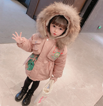  Girls  coats autumn and winter 2021 new Western style plus velvet thickening childrens winter clothes female baby mid-length Parker clothes