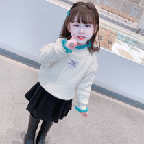 Girl Sweater Pure Color Autumn Winter New Korean Version Children Foreign Piste Woman Baby Plus Suede Thickened Children Knit Undershirt