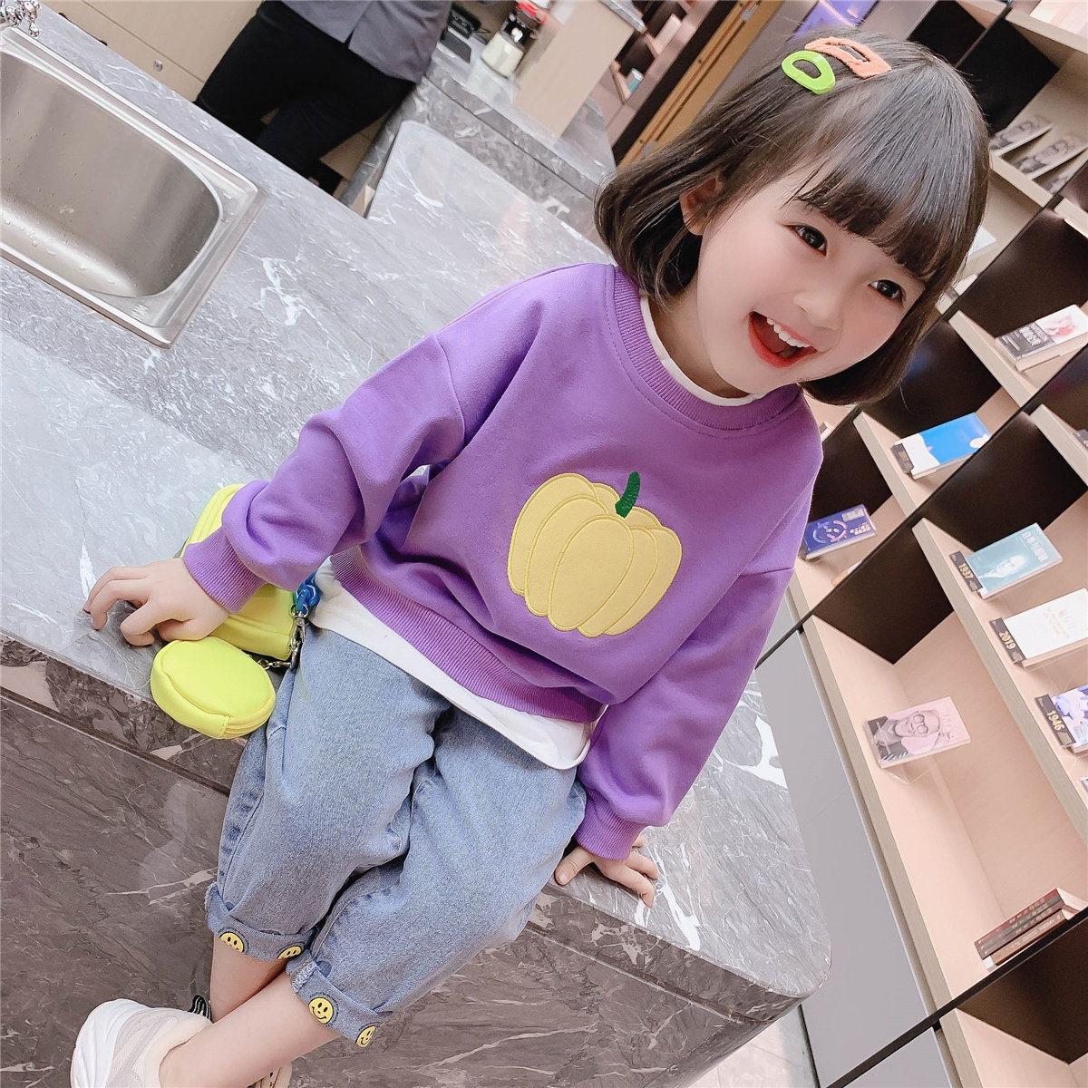 2022 girl clothes for autumn clothing new fake two pieces of cartoon Korean version children's sleeve head casual blouses female baby clothes