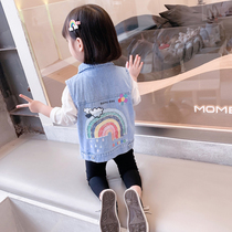  Female baby denim vest spring and autumn 2021 new western style mens and womens childrens jacket vest baby waistcoat childrens horse clip