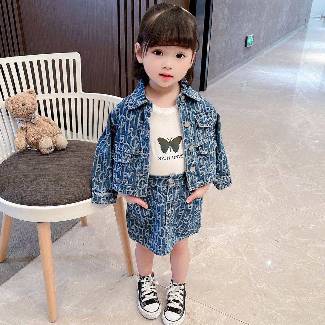 Girl Denim Suit Spring Autumn 2022 New Internet Red Children Suit Trendy Foreign Woman Baby Spring Dress Two Sets Dress