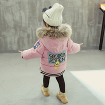  Girls  Western style fashionable wool collar thickened infant childrens clothing winter long down cotton coat jacket female baby quilted jacket