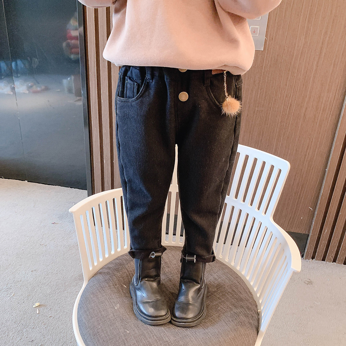 Girl Jeans Plus Suede Autumn Winter 100 Lap Trendy Soft Denim Elastic Baby Thickened Kiddie Pants Integrated Suede