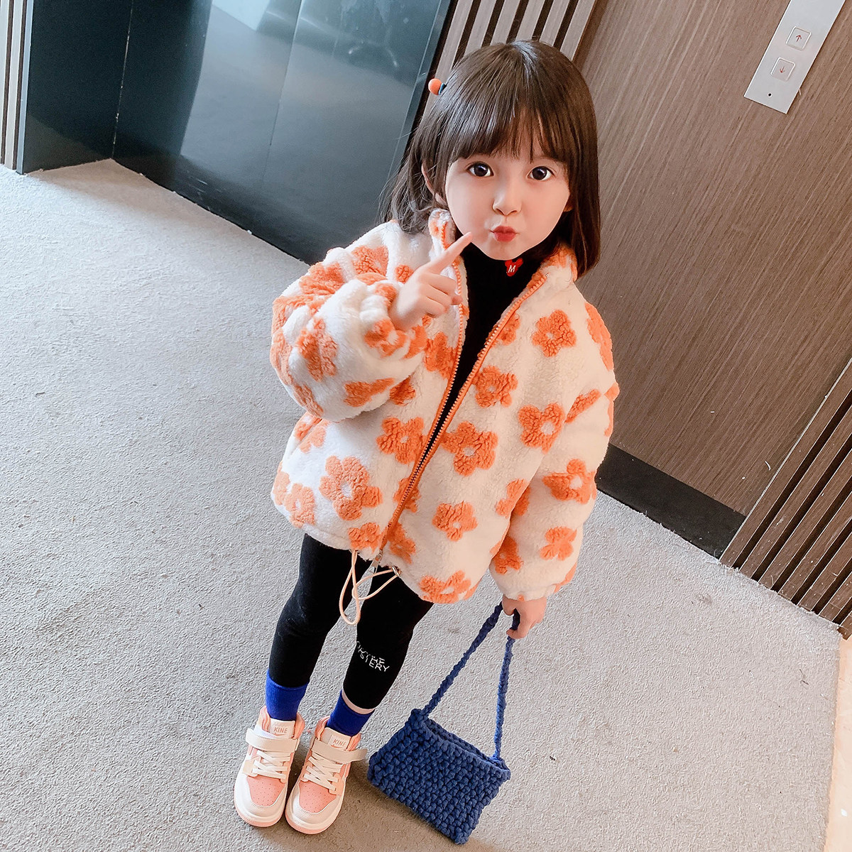 Girl Lamb Wool Jacket 2021 New Autumn Winter Clothing Children Among Children Plus Suede Thickened Woolen Sweater Cotton Suit Foreign Pie