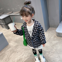 Girl Spring Clothing Jacket 2022 New Children Plaid West Suit Children Foreign Air Casual Female Baby Chic Suit