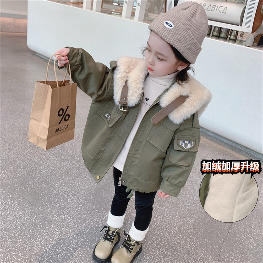 Girls Garsecting to overcome the foreign winter dress Children's down cotton clothing Thickening Cotton Coat Jacket Medium and small children's clothing