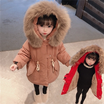  Female baby winter coat 2021 new Western style childrens plus velvet thickened childrens cotton coat girls parker cotton clothes