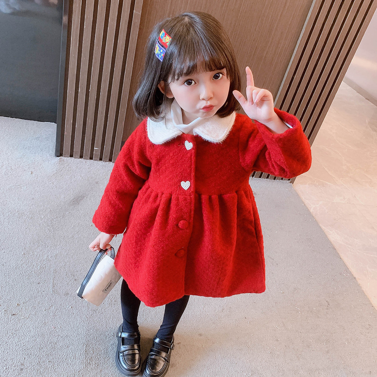Childlike girls' woolen coat foreign pie What about the big coat of women Thickened Autumn Winter Dress Children's Long version of Children's Wind Clos
