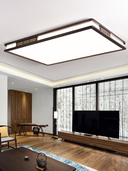 实木新中式吸顶灯led客厅灯长方形木艺灯饰超薄橡木胡桃木色灯具