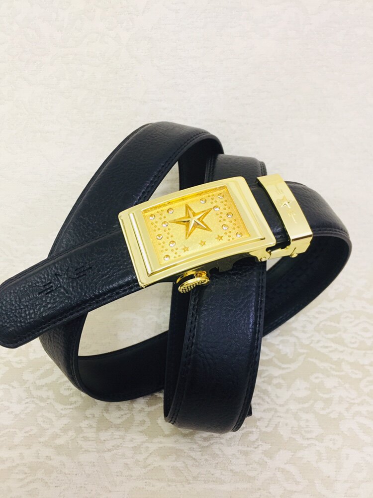 Men's leather waist belt inlaid diamond gold silver color 24K male leather strap automatic buckle gift box packing for sending a friend