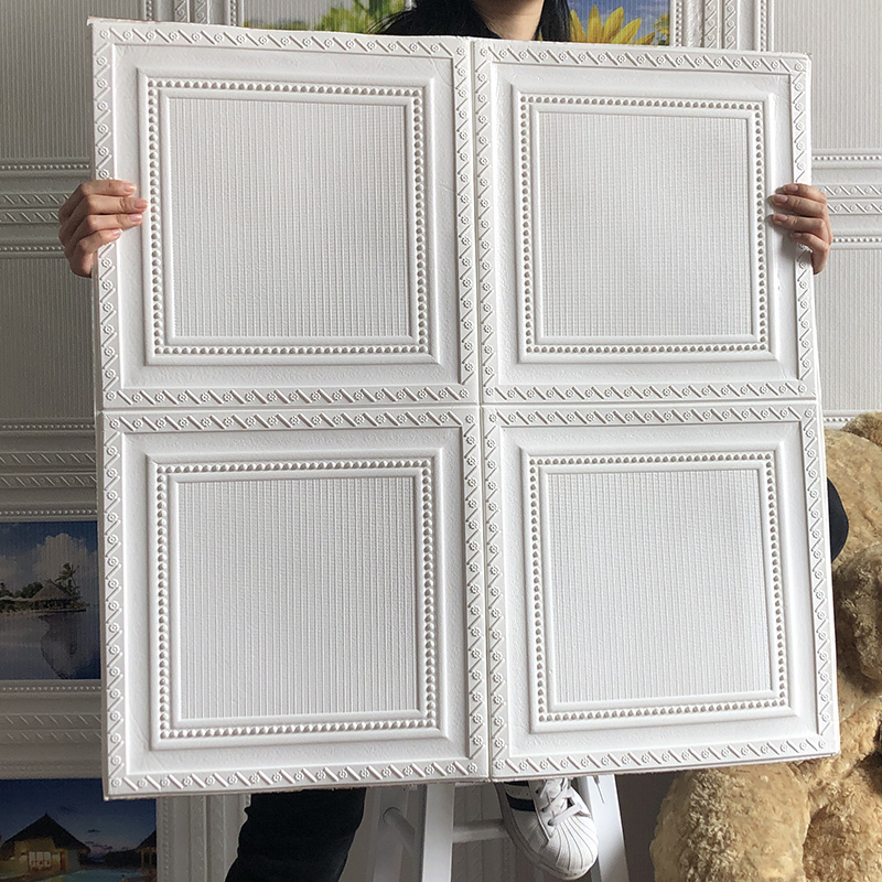 3D three-dimensional foam wallpaper Nordic style pure white beauty salon hotel clothing store European-style plaid wallpaper self-adhesive