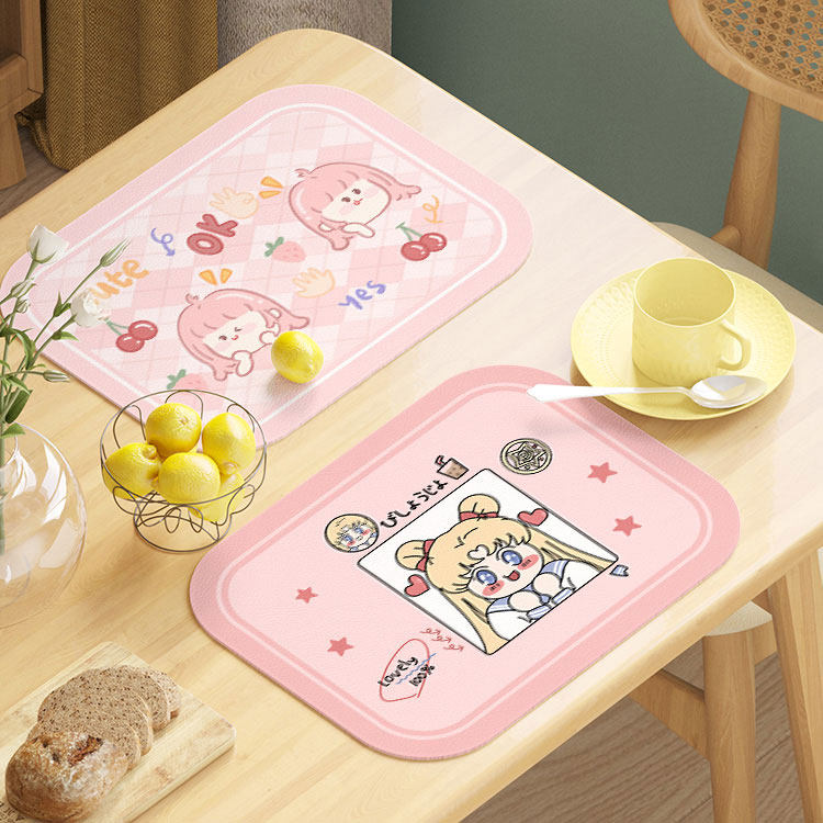 Art cartoon leather dining table cushion Western dining cushion small dining cushion waterproof and oil-proof and anti-scalding dinner plate bowl cushion girl's heart