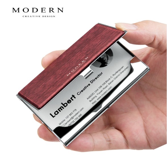 German MODERN Stainless Steel Name Sheet Clip Business Fashion Wooden Name Sheet Box Creativity Upscale Ultra Slim