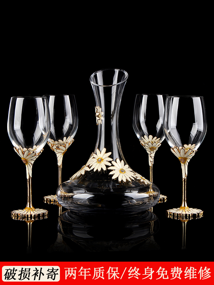 Crystal wine glass set Household luxury high-grade high-grade high-value high-foot cup European creative decanter Wedding gift