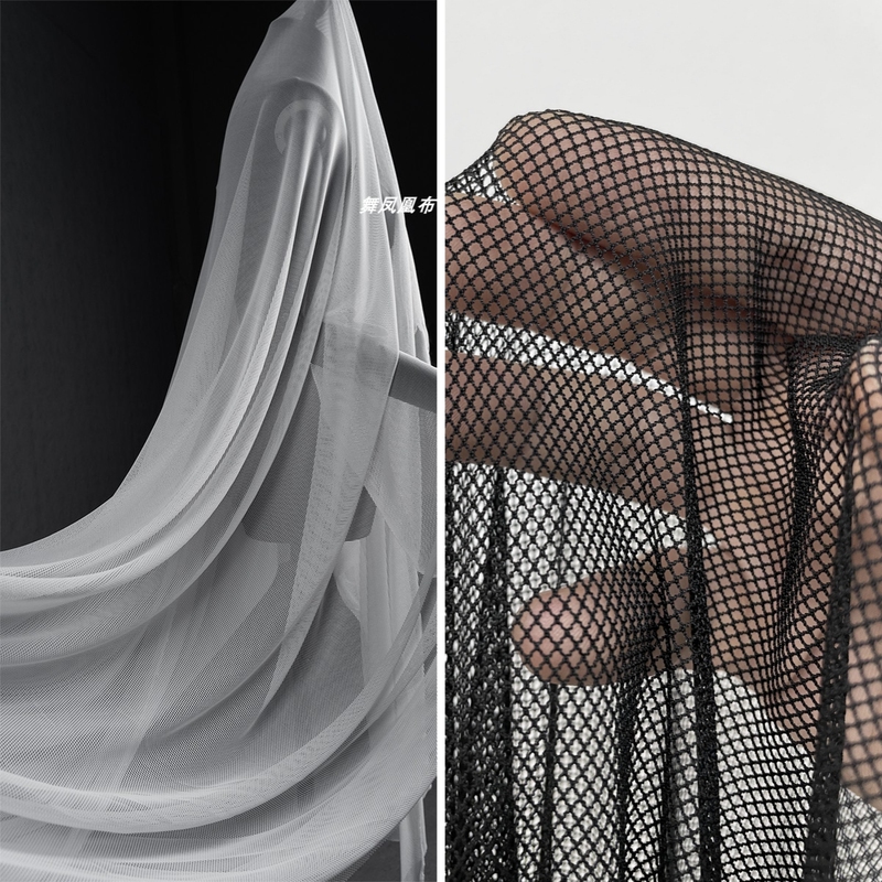 2mm Black and White Small Square Mesh Fabric, Super Elastic Hollow Mesh Fishnet Base Shirt Dress Fabric