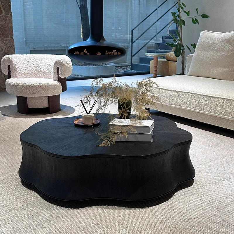 Vintage Minimalist Irregular Water Lily Coffee Table for Living Room, Designer Modern Light Luxury Simple Petal Coffee Table Set
