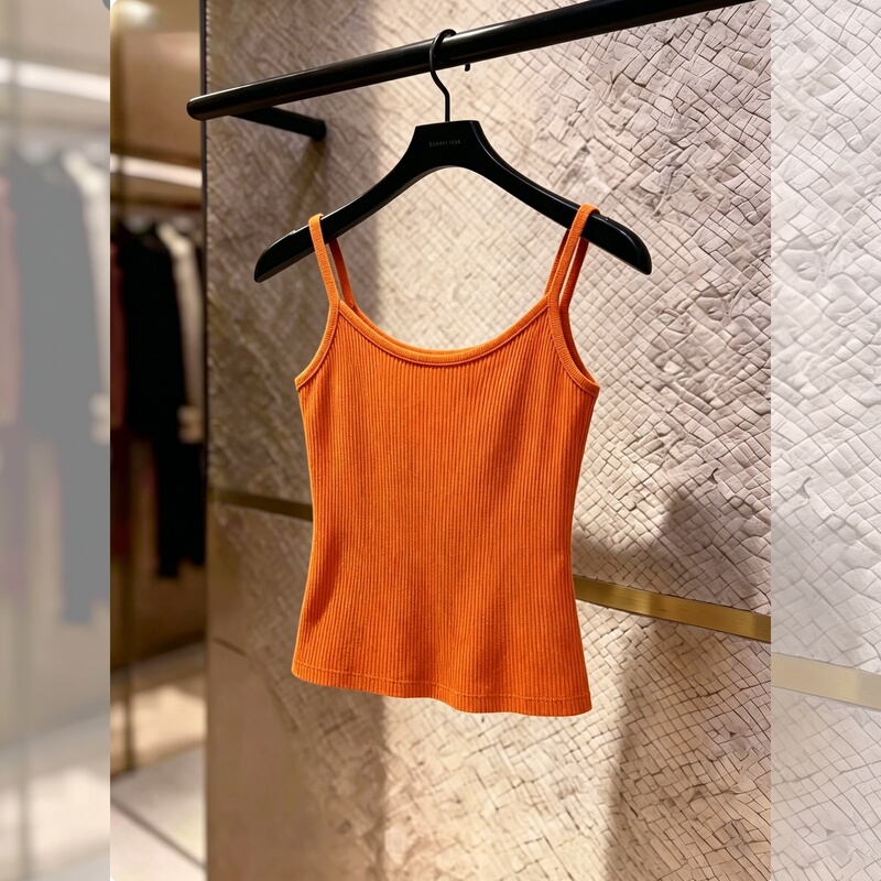 Orange Vertical Stripe Slimming Tank Top for Women 2026 Summer Short Unique Beautiful Youthful Top Dopamine Outfit