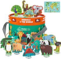 MiniWhale new children diy3D Cubism puzzle Puzzle Puzzle Cartoon Animal World Map Creative Toys
