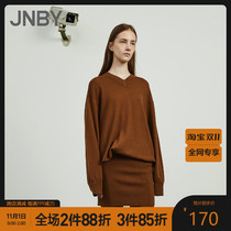 JNBY Jiangnan cloth winter simple loose V collar pullover design sense long sleeve knitted dress 5I9840050