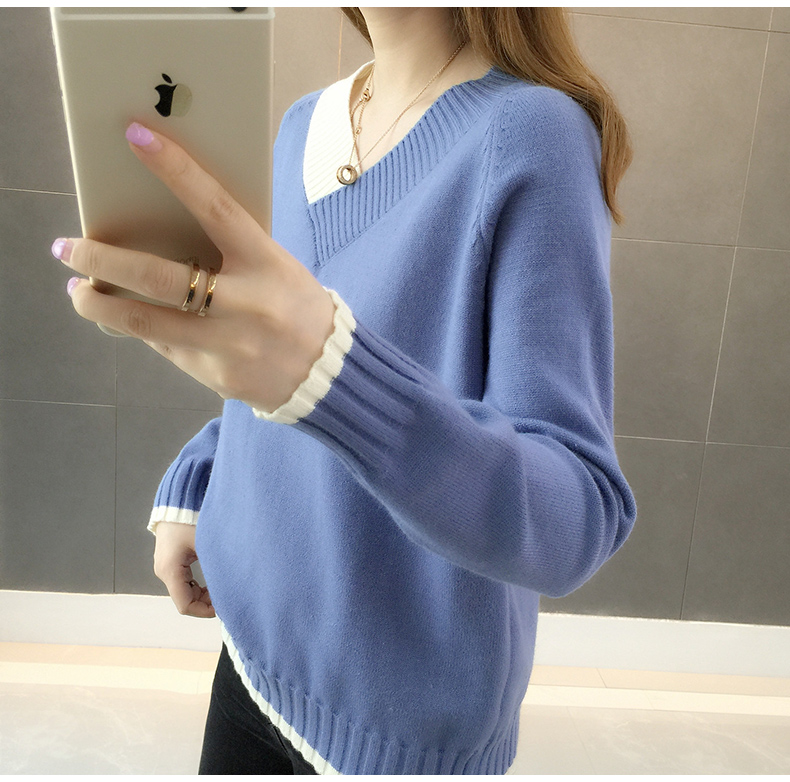 Áo len cổ lọ mùa thu đông nữ phối màu áo len hoang dã 2018 phiên bản Hàn Quốc mới của áo sơ mi nữ giảm béo áo len nữ cổ tròn dài tay