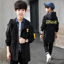  Boys  jacket childrens spring and Autumn 2021 new middle and large children 10 black 12 boys medium and long windbreaker 15-year-old tide