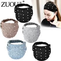 Hair belt female headdress out autumn and winter wash face simple non-slip Joker Pearl Korean temperament Net Red Blue