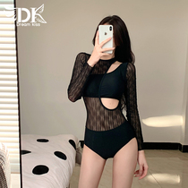 DK2022 New Burst Swimsuit Womens Pure Desire Wind Mesh Yarn Claimer Sexy Long Sleeves Conjoined Veil slim swimming dress