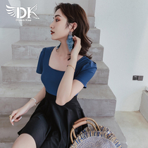 DK2021 swimsuit womens new fashion short-sleeved one-piece thin belly cover Korean ins sexy skirt split suit