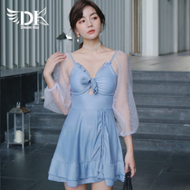 DK2021 new hot spring swimsuit womens underwear cover belly thin cute fairy fan conservative one-piece long-sleeved net red ins