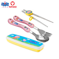 New piggy page childrens tableware baby stainless steel baby eat learning fast training chopsticks spoon Fork